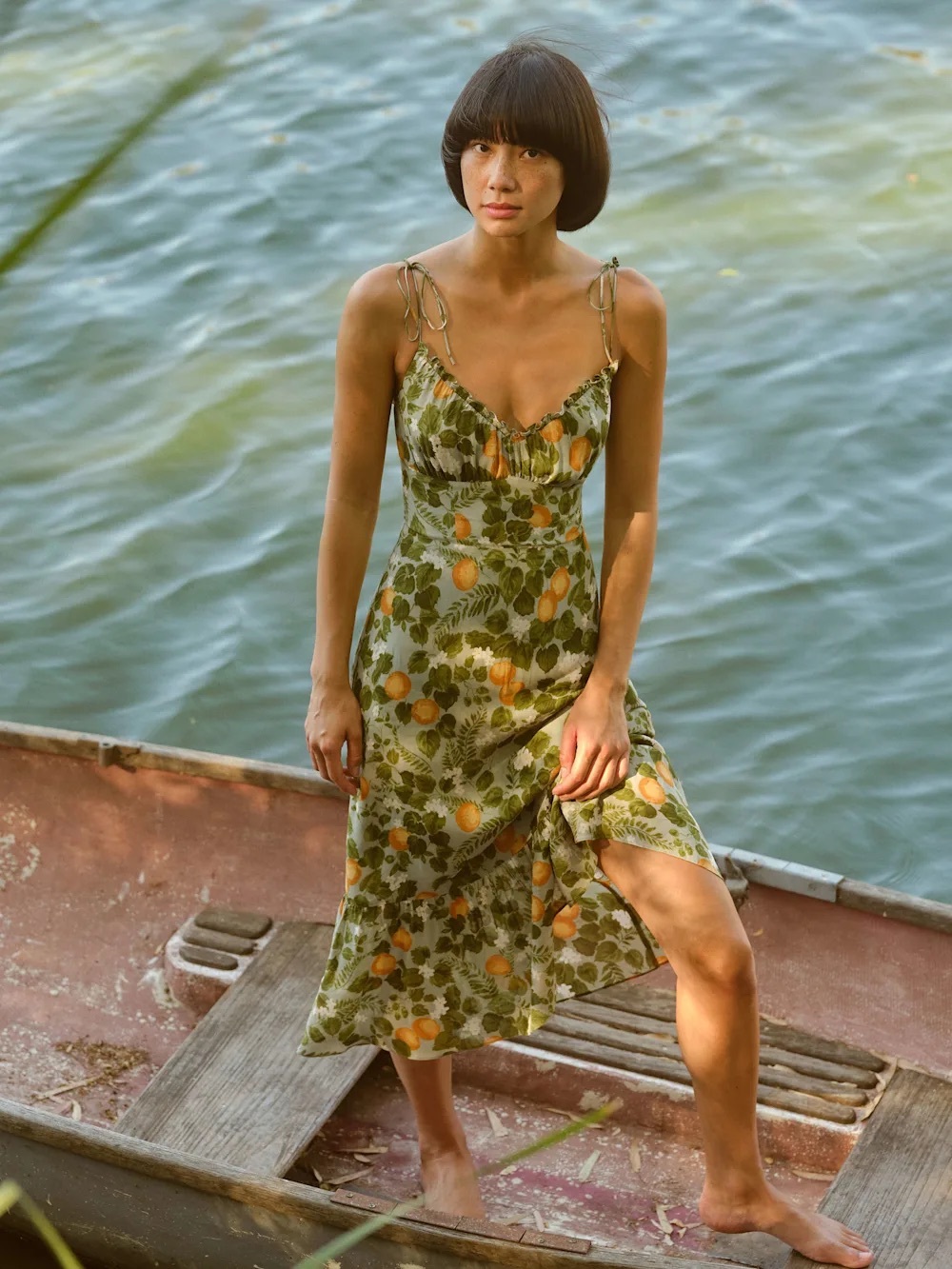 Reformation Embry Dress - Petite, Fruit & Floral Print Tie-Shoulder Midi Dress
